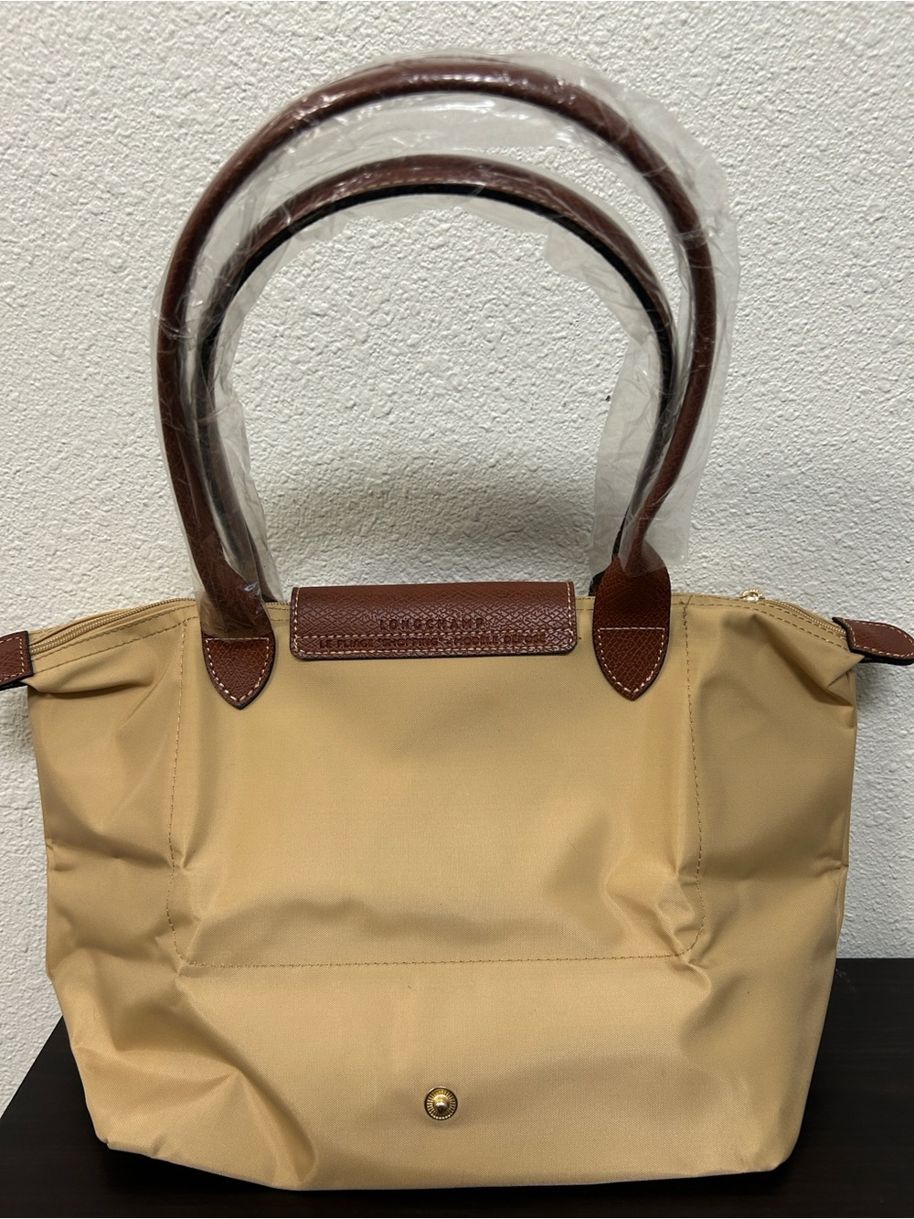 Longchamp Le Pliage Medium Tote Bag in Beige with Brown Trim - Picture 6 of 6